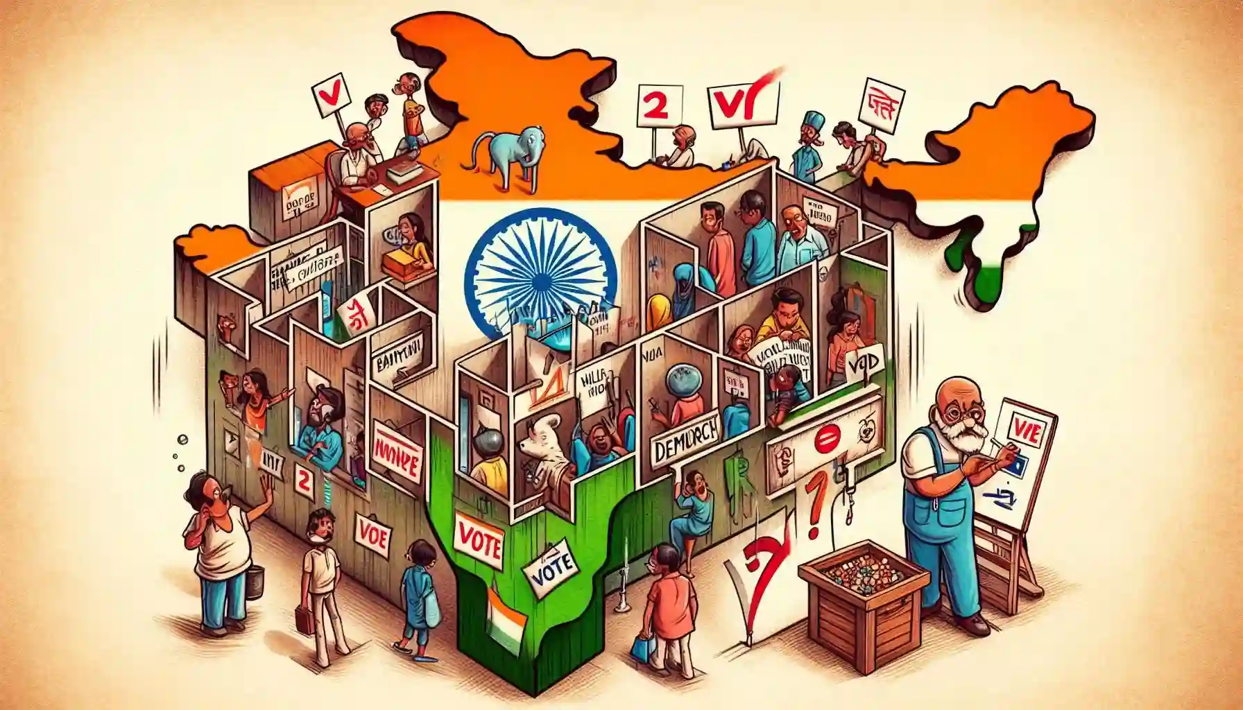 Illustrative image showing india map in blocks of voting cycle