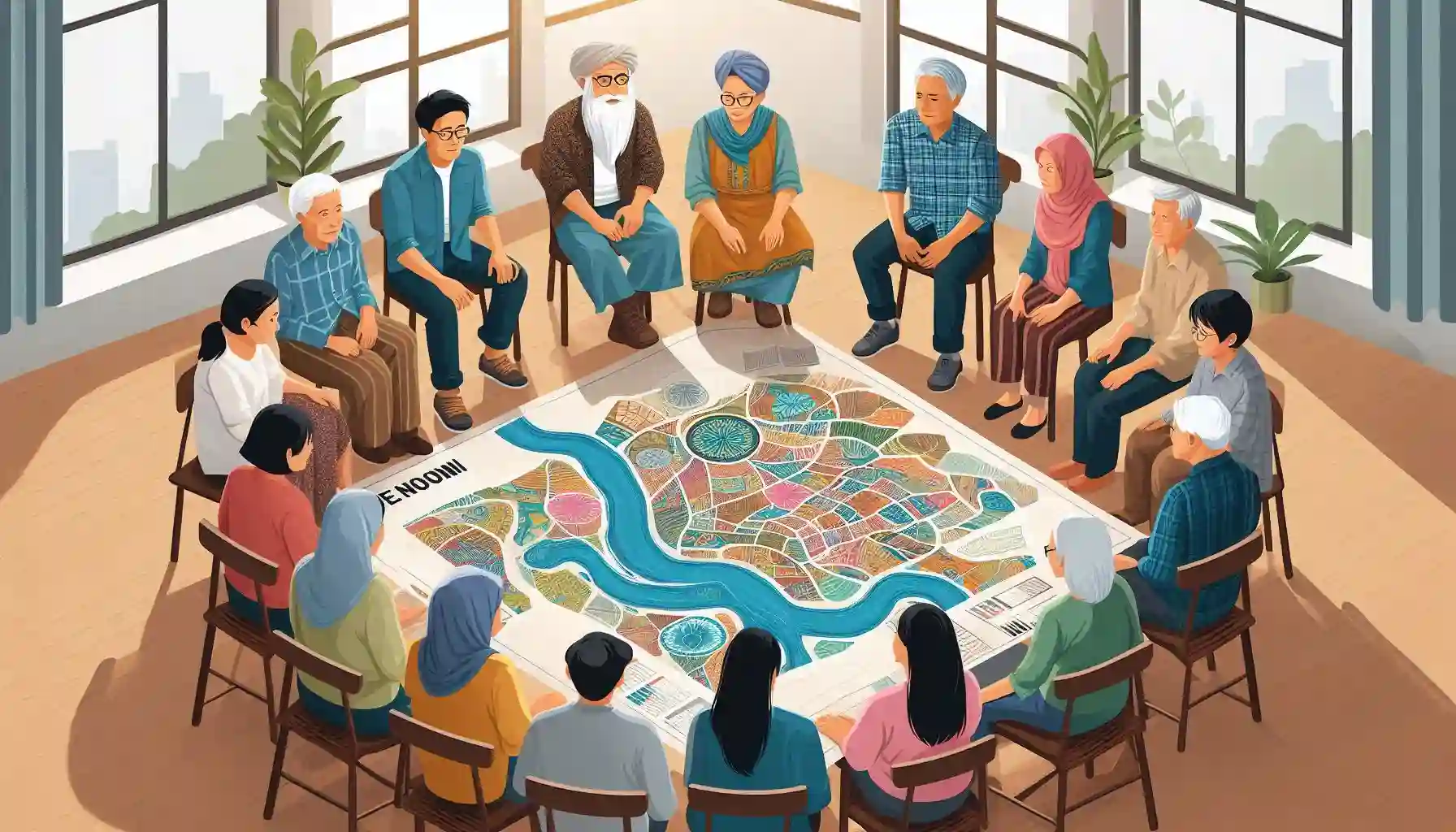 Illustrative image showing people sitting and discussing