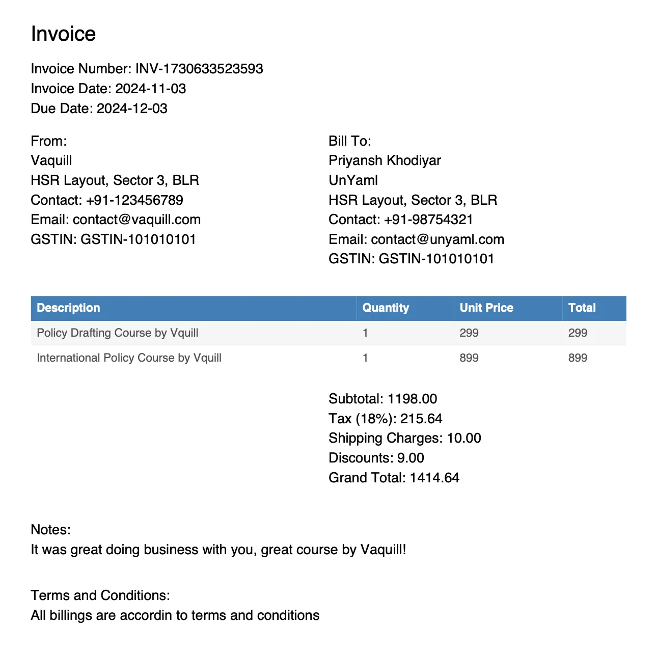 Sample Invoice